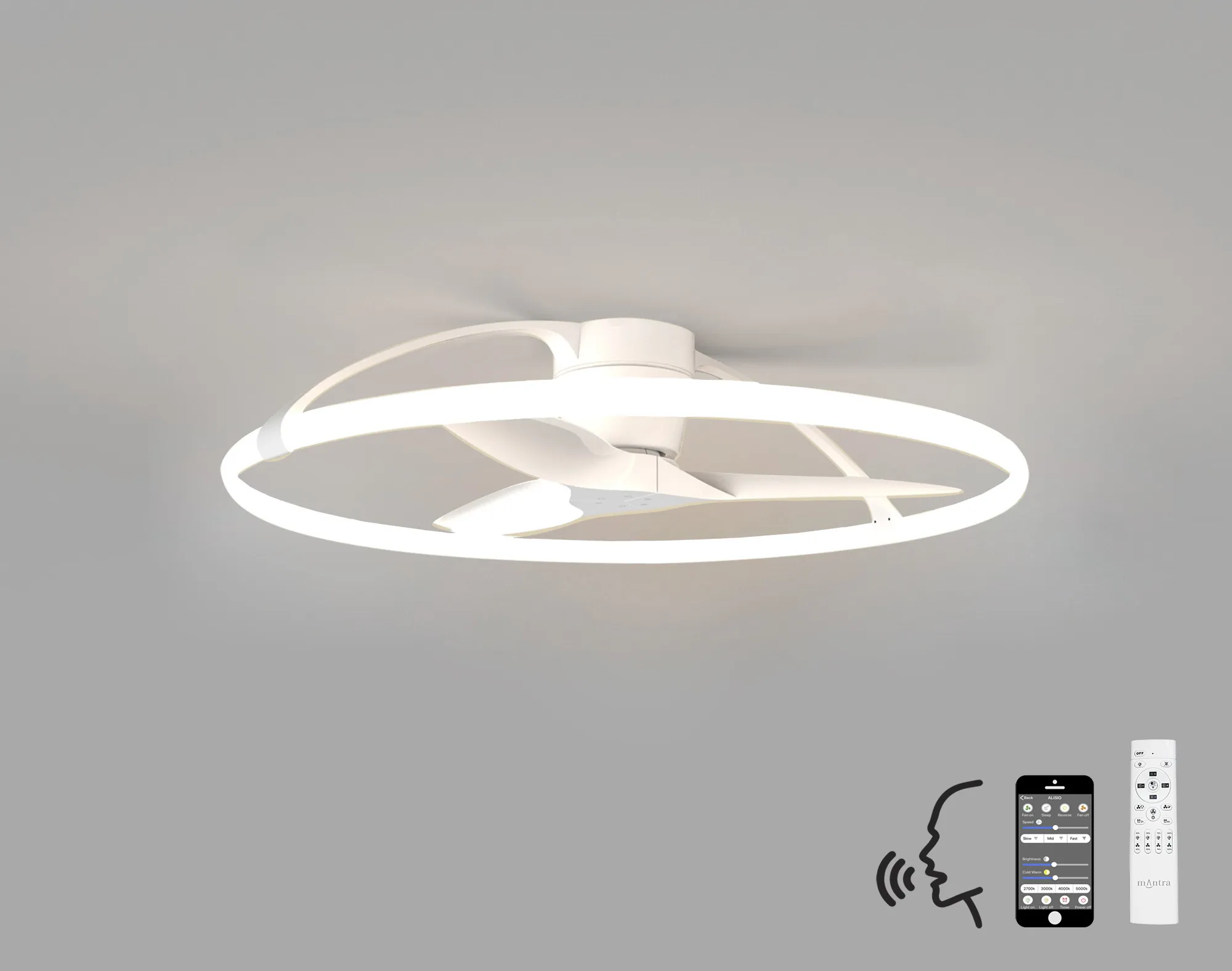 Nepal 75W LED Dimmable Ceiling Light & Fan, Remote / APP / Voice Controlled White M7530  Mantra Nepal